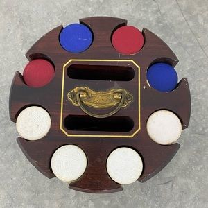 Vintage Poker Embossed Chip Set with Wood Turn Style Holder